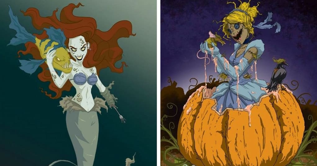 15 иллюстраций о том, как выглядели бы диснеевские принцессы, будь они героинями фильма ужасов