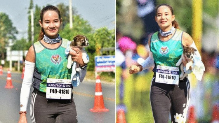 Участница марафона несла щенка на руках 30 км, чтобы его спасти