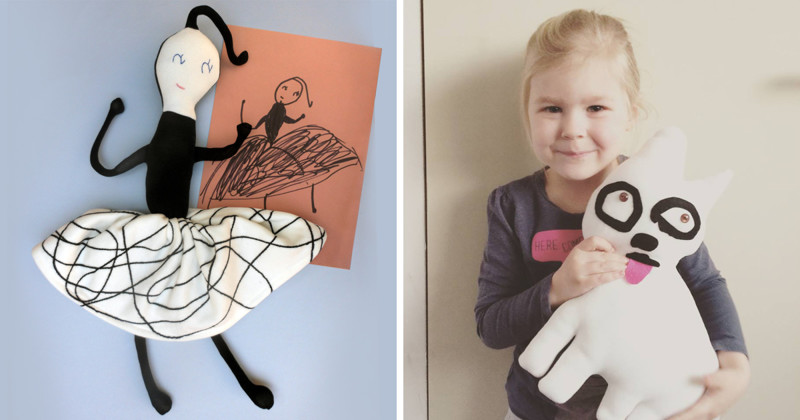 Художница шьет игрушки по мотивам детских рисунков